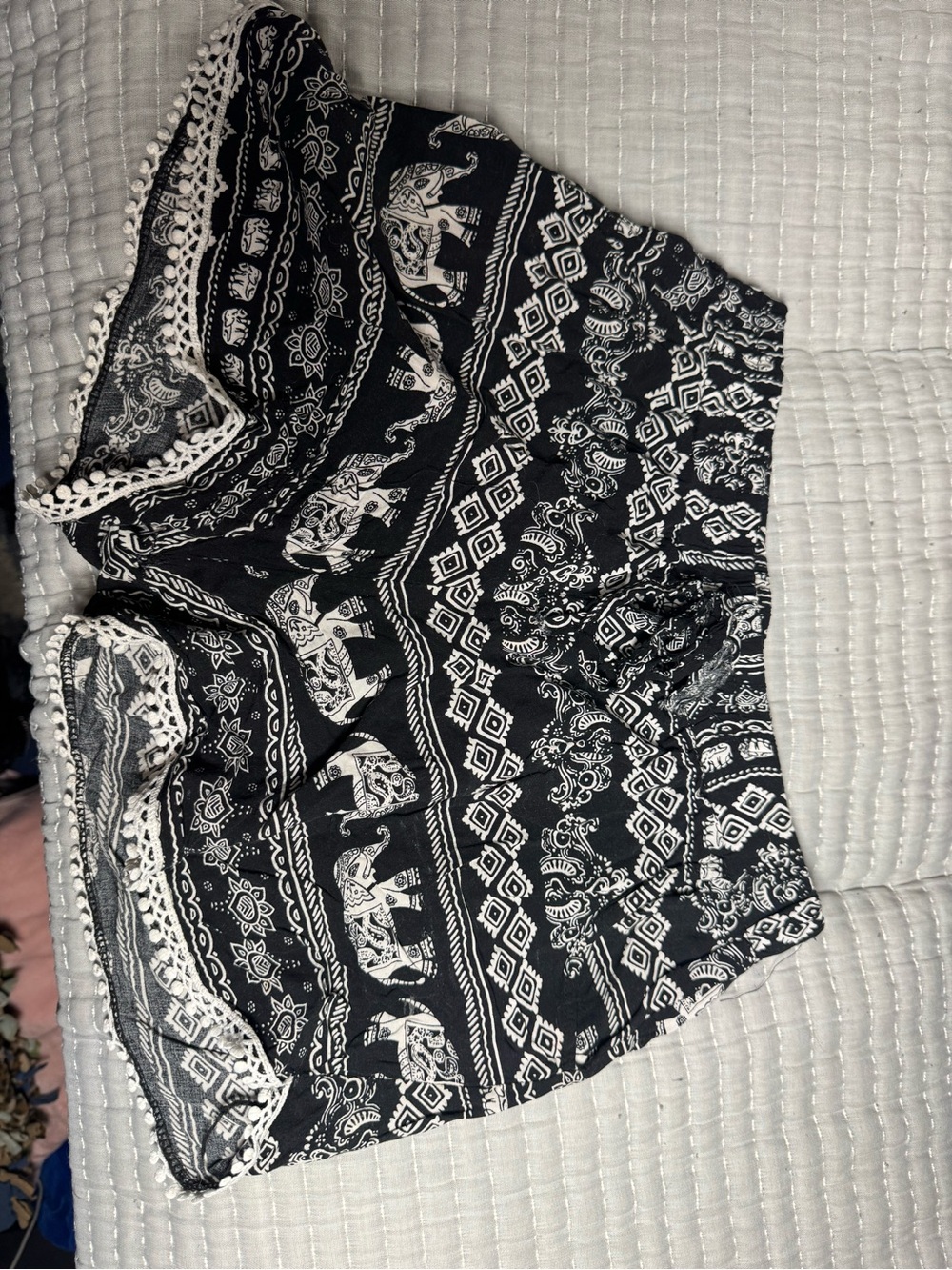 Black & White Elephant Print Boho Shorts